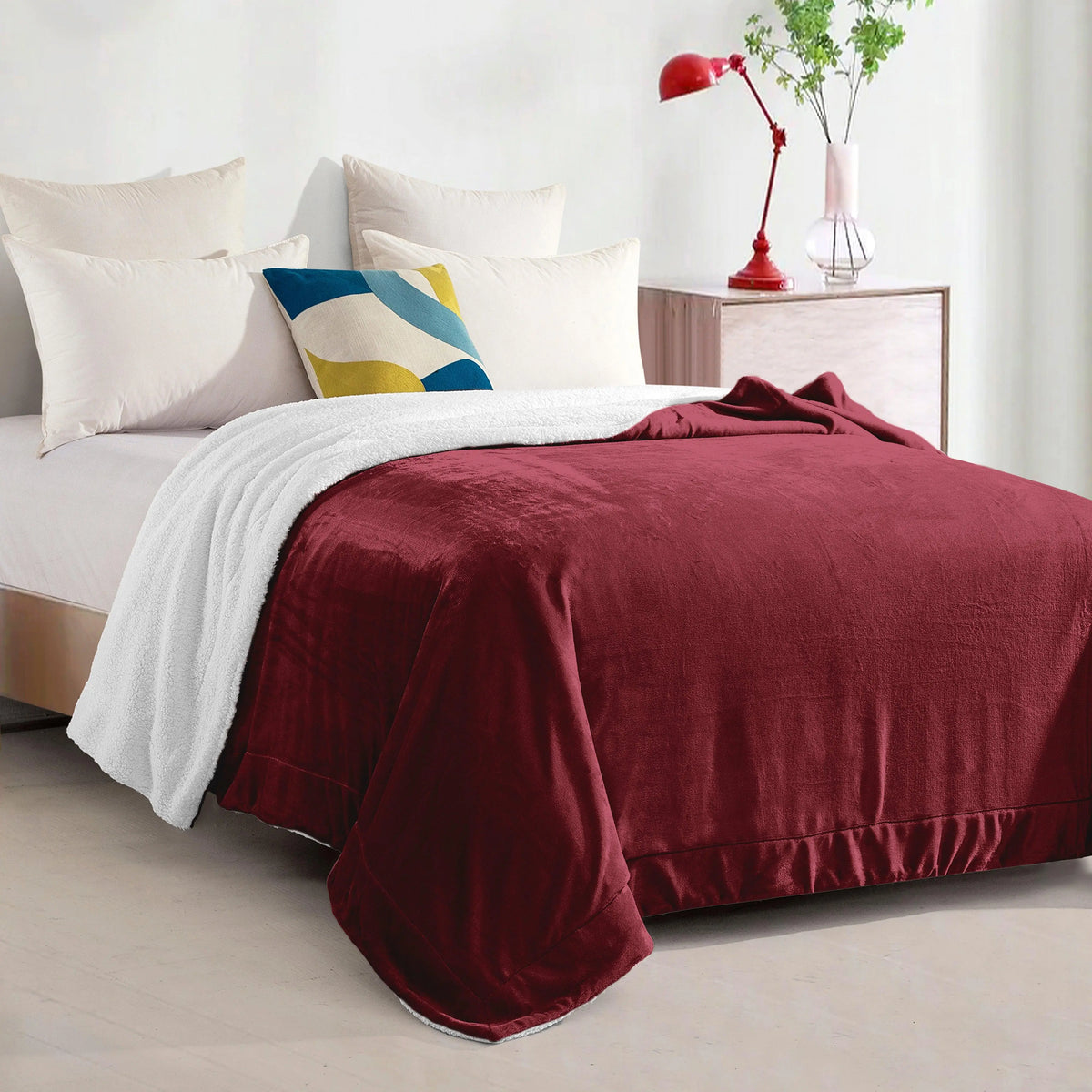 Mocassi Reversible Sherpa-Backed Throw Blanket, Velvety Plush Touch, 50In X 60In Throw Blankets