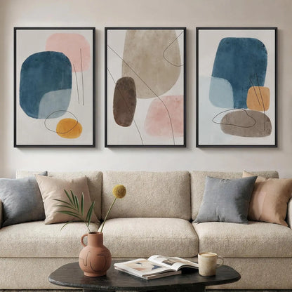 Elevate Your Space with a Set of 3 Framed Neutral Abstract Canvas Prints - Modern Minimalist Artwork for Any Room