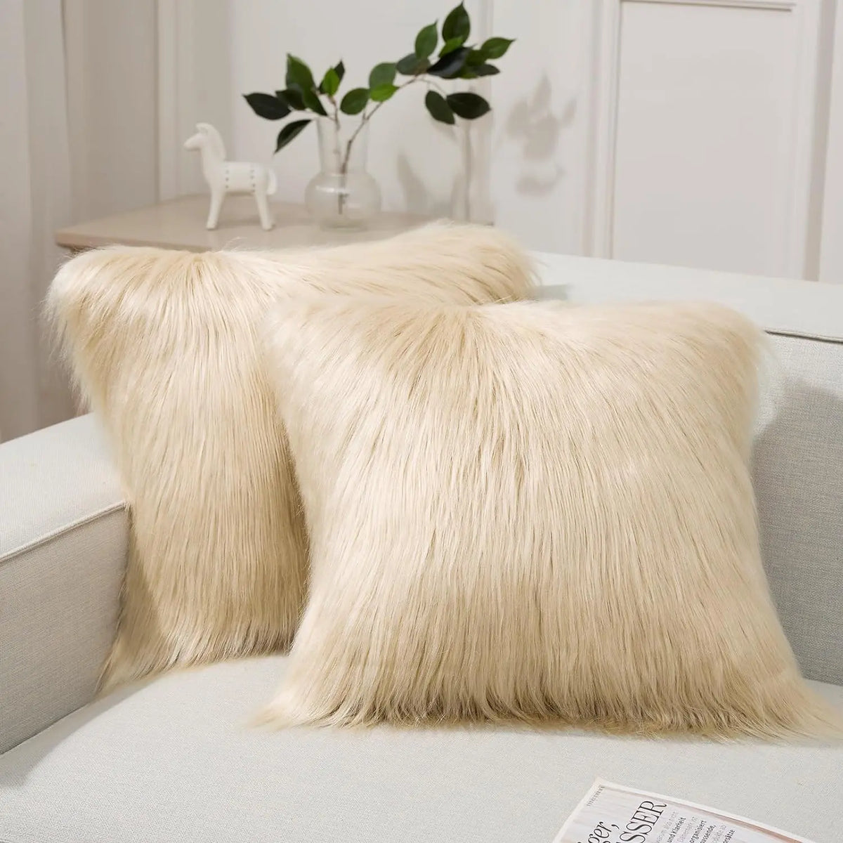 Pack of 2 Faux Fur Throw Pillow Covers - 18X18 Inch, Soft Polyester, Top Grade Materials, Machine Washable, Perfect for All Seasons