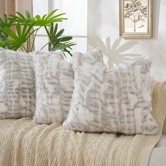 18x18 Soft Grey Faux Rabbit Fur Cushion Cover