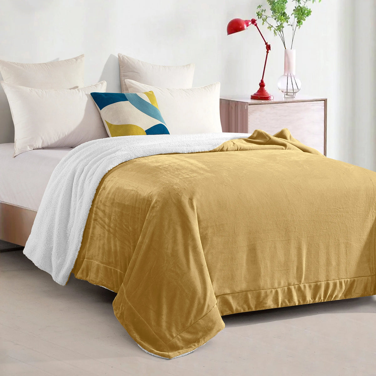 Mocassi Reversible Sherpa-Backed Throw Blanket, Velvety Plush Touch, 50In X 60In Throw Blankets