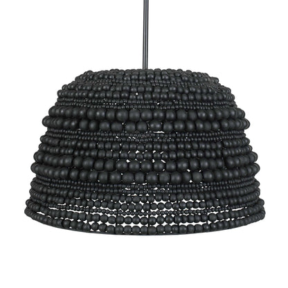 Black Beaded Wood Pendant