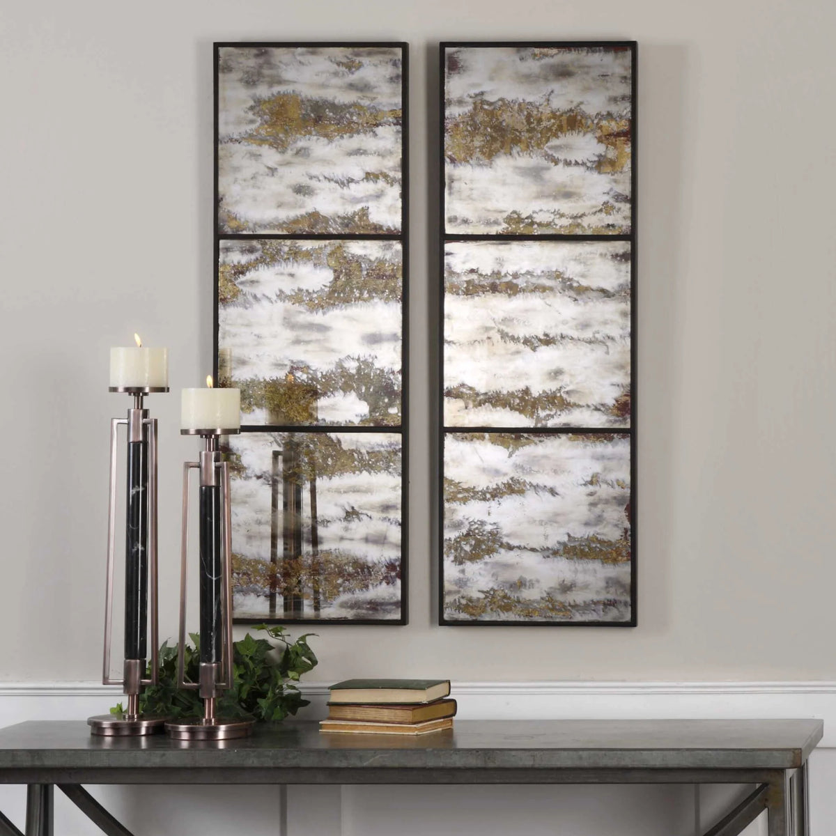 Antiqued Mirror Panels, Set of 2