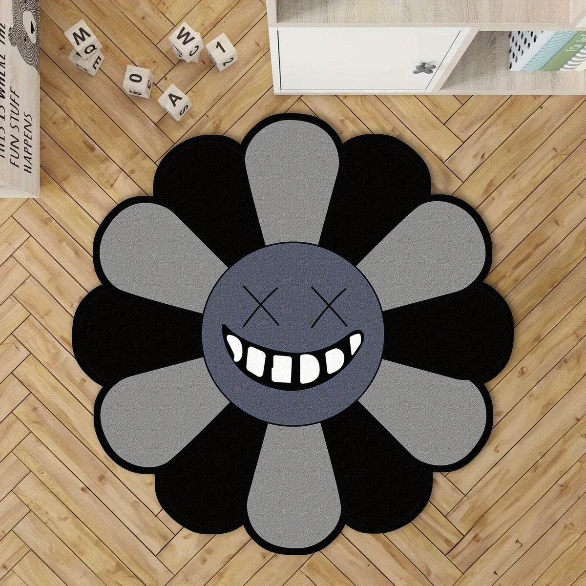 Charming Round Floral Smiling Face Rug - Gothic Decorative Velvet Mat for Living Room, Bedroom & More - Perfect Christmas Gift!