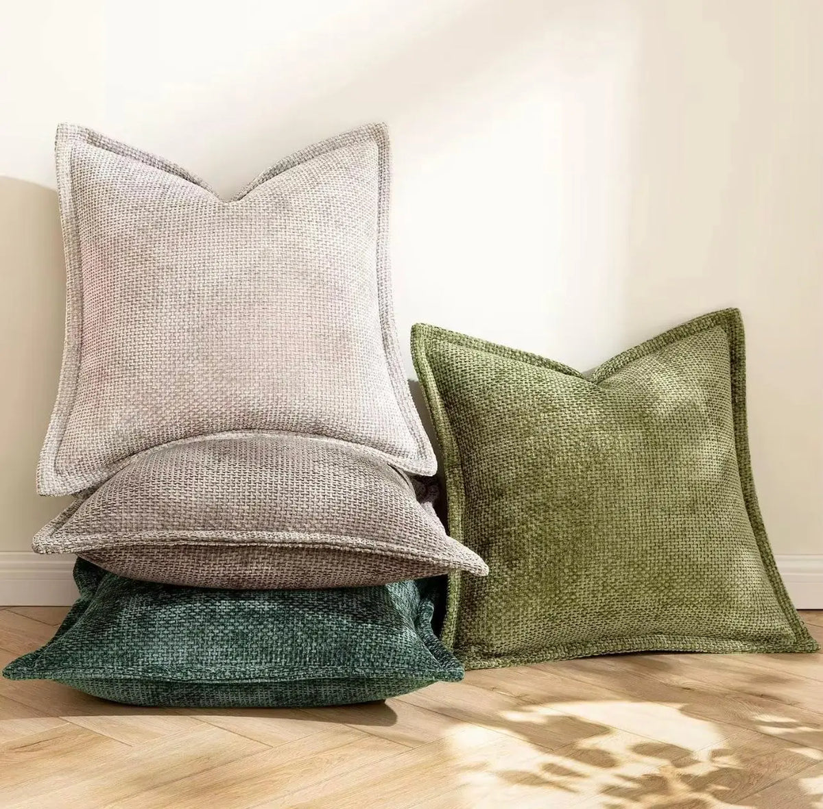Chenille Decorative Cushion Covers - Set of 2 in Modern Farmhouse Style, Featuring Hidden Zipper and Soft Textured Fabric for Living Room