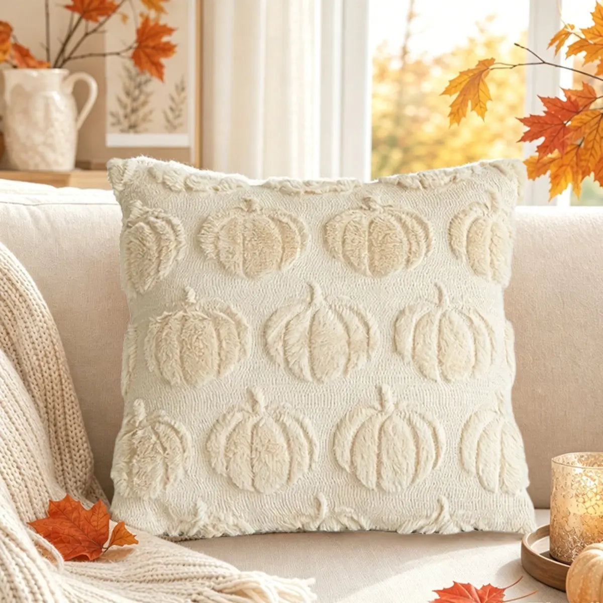 2-Pack 3D Jacquard Pumpkin Pillow Covers – Perfect 18X18 Inch Throw Pillows for Thanksgiving & Farmhouse Style