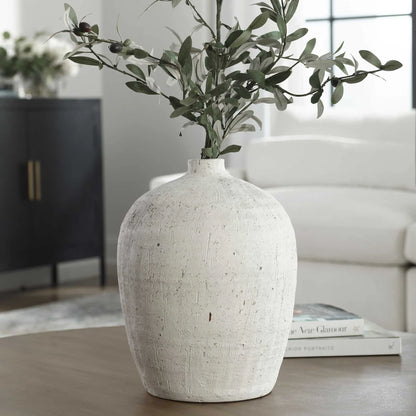 Etched White Ceramic Vase