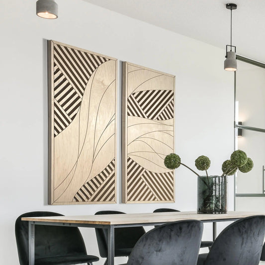 Flowing Waves Wood Wall Art Set – 44" x 22" Modern Minimalist Panels for Nature-Inspired Elegance