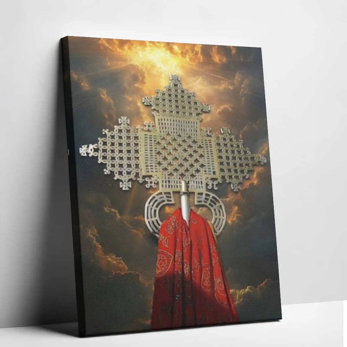 Elegant Ethiopian Orthodox Cross Wall Art Set - Vintage Christian Decor with Aluminum Frame - Perfect for Believers and Sacred Spaces