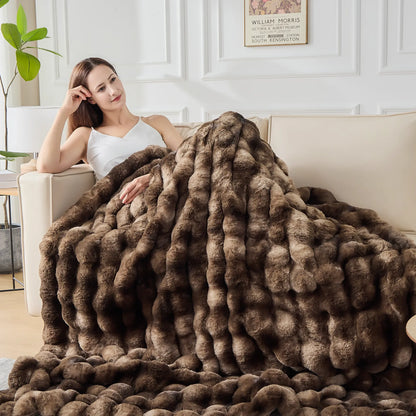 Fluffy Faux Fur Throw Blanket - Plush Rabbit Fur for Comfort on Couch, Sofa, or Bed