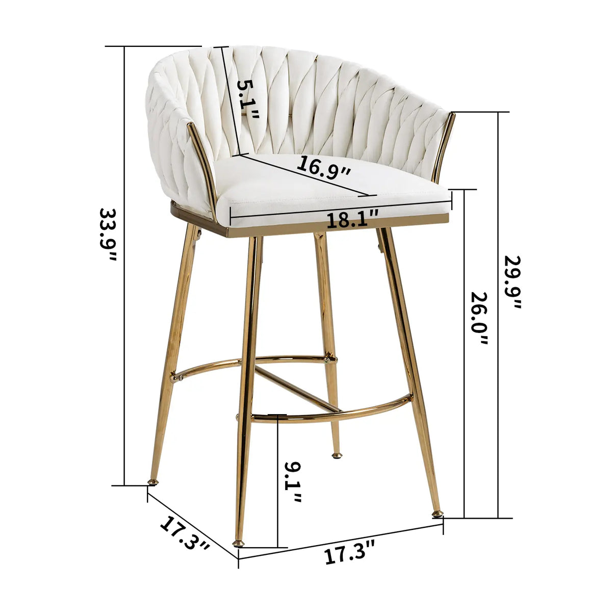 Dreamzon 26" Adjustable Velvet Counter Stools - Beige Chairs with Hand-Wave Back and Golden Chrome Base