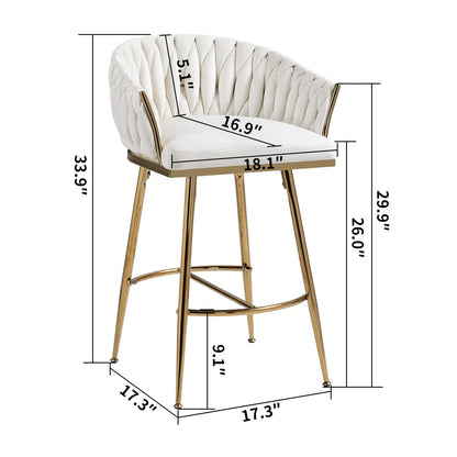 Dreamzon 26" Adjustable Velvet Counter Stools - Beige Chairs with Hand-Wave Back and Golden Chrome Base