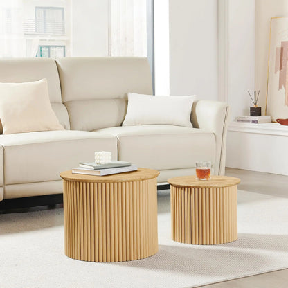 Giratree Small Fluted Round Nesting Coffee Table Set of 2