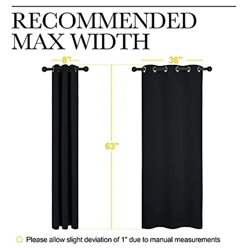 Blackout Drapes - 2 Panels, 42" x 63", Black Fabric