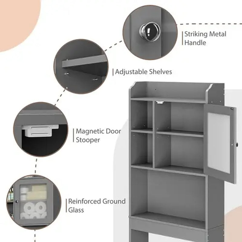 Zenstyle Over-the-Toilet Storage Shelf Cabinet - Gray Finish with Adjustable Shelves