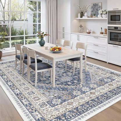 Comicomi Boho Vintage Washable Area Rug - Non-Slip, Stain Resistant, Perfect for High Traffic Areas (Blue/Beige, 8'X10')