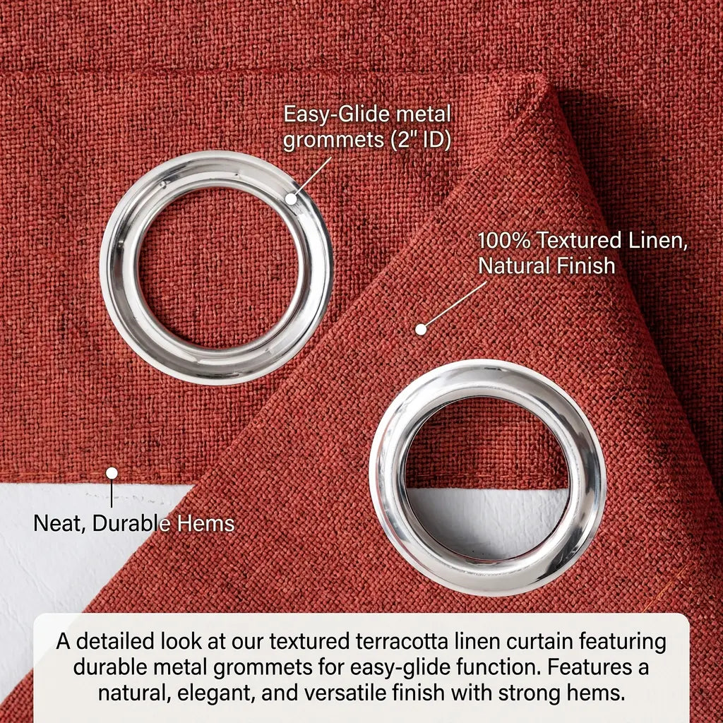 Terracotta Linen Blend Room-Darkening Curtains | Set of 4 Panels, Rust-Proof Grommet Top | Six Sizes to 108"