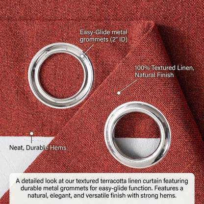 Terracotta Linen Blend Room-Darkening Curtains | Set of 4 Panels, Rust-Proof Grommet Top | Six Sizes to 108"