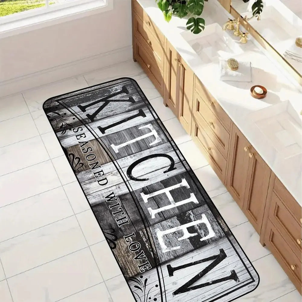Vintage Wooden Floor Pattern Non-Slip Kitchen Mat Set - 2-Piece Decorative Rug Collection