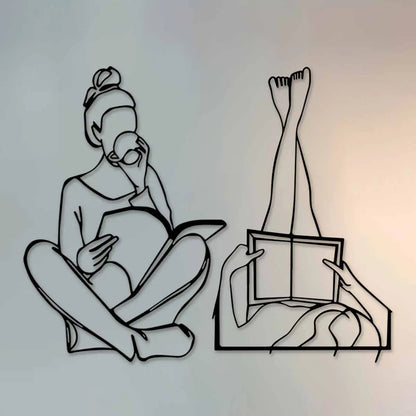 Reading Girl & Book Metal Wall Art - 2 Piece Set for Home Decor, Perfect for Living Room, Bedroom, or Office
