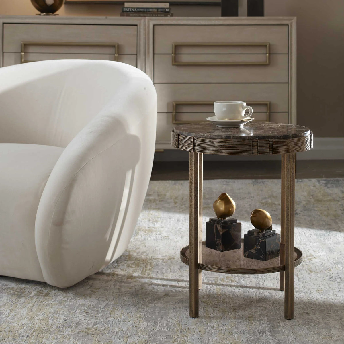 Round Dark Marble Accent Table