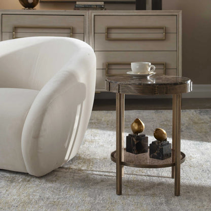 Round Dark Marble Accent Table