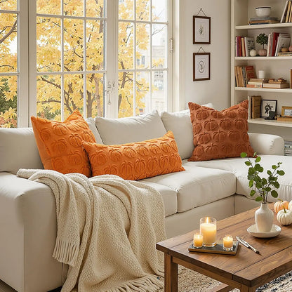 Set of 2 Fall Throw Pillow Covers 18X18 Pumpkin Design – Autumn Decor for Sofa, Couch & Porch
