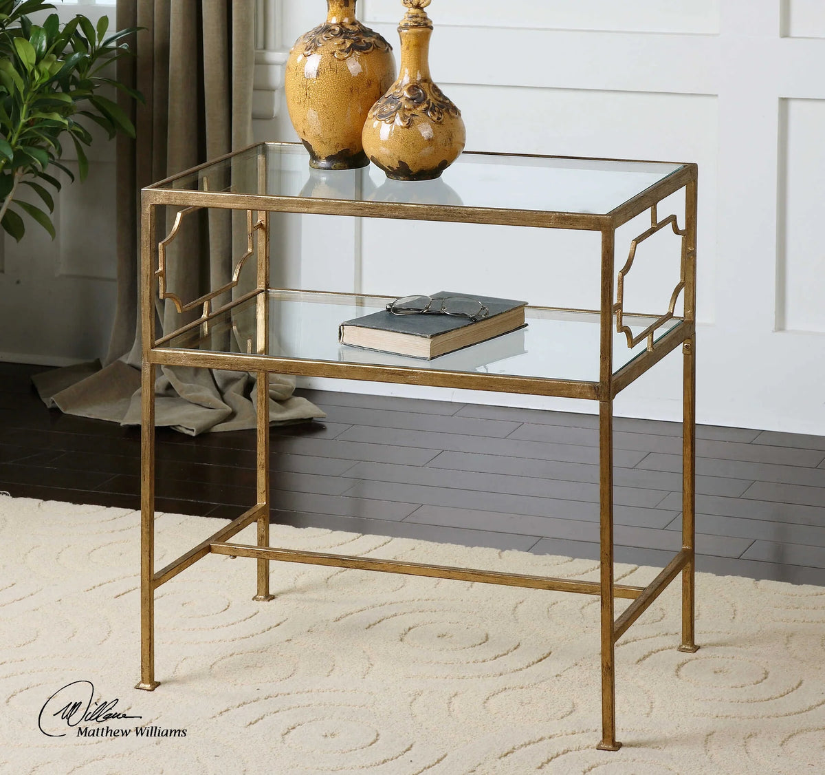 Gold Leaf Iron & Glass Side Table