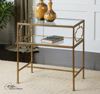 Gold Leaf Iron & Glass Side Table