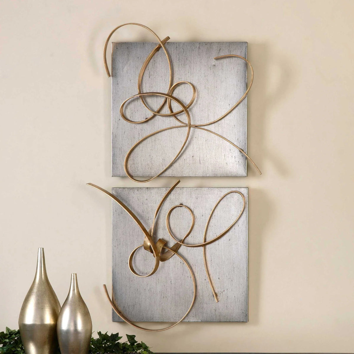 Gold Leaf Metal Wall Art, Set of 2