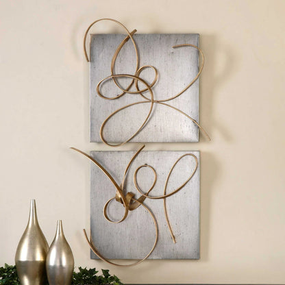 Gold Leaf Metal Wall Art, Set of 2