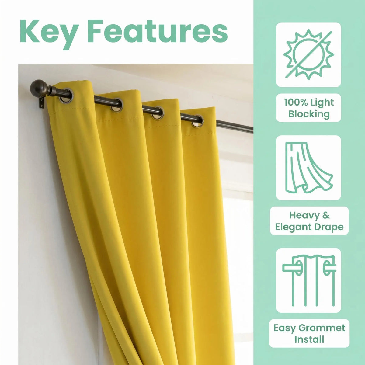 2-Panel Grommet Blackout Curtains - 52"x84" Thermal Insulated Drapes for Light Control and Noise Reduction