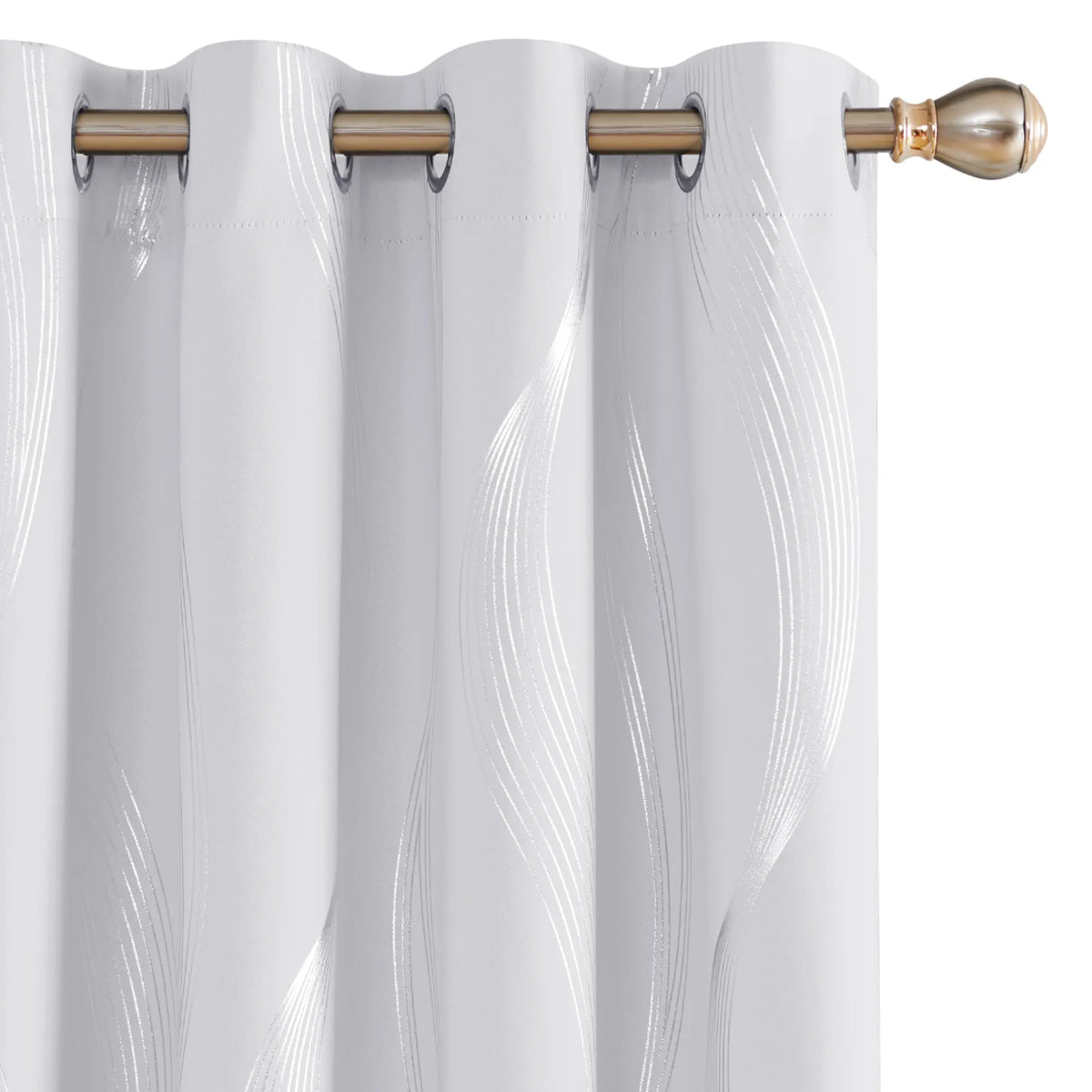 Silver Wave Print Blackout Curtains | Thermal Insulated, Grommet or Rod Pocket | Wide Size Range, Set of 2