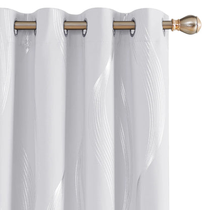 Silver Wave Print Blackout Curtains | Thermal Insulated, Grommet or Rod Pocket | Wide Size Range, Set of 2