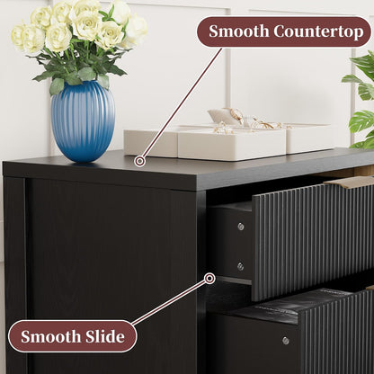 Mid-Century Fluted Nightstand with 3 Spacious Drawers - Black Wooden Bedside Table for Your Bedroom