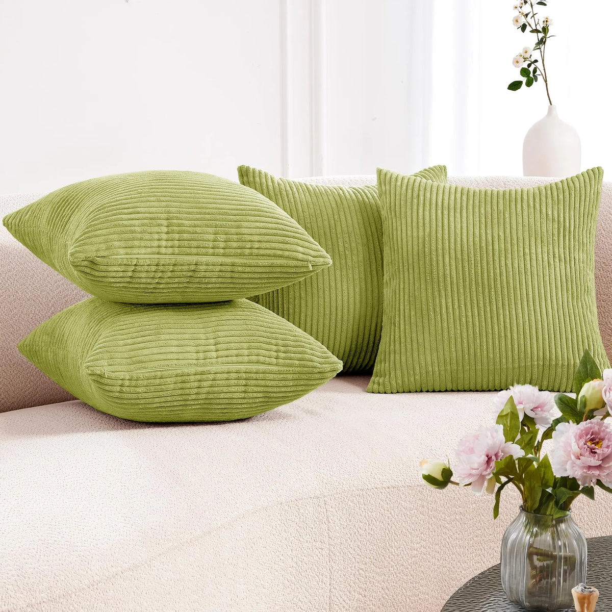 Transform Your Space with Deconovo's Set of 4 Cream Corduroy Striped Throw Pillow Covers - Perfect for Sofa, Couch, or Bed!