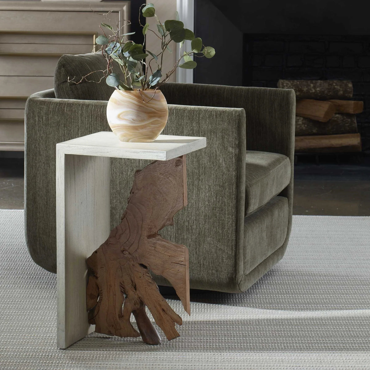 Teak Wood Slice Accent Table