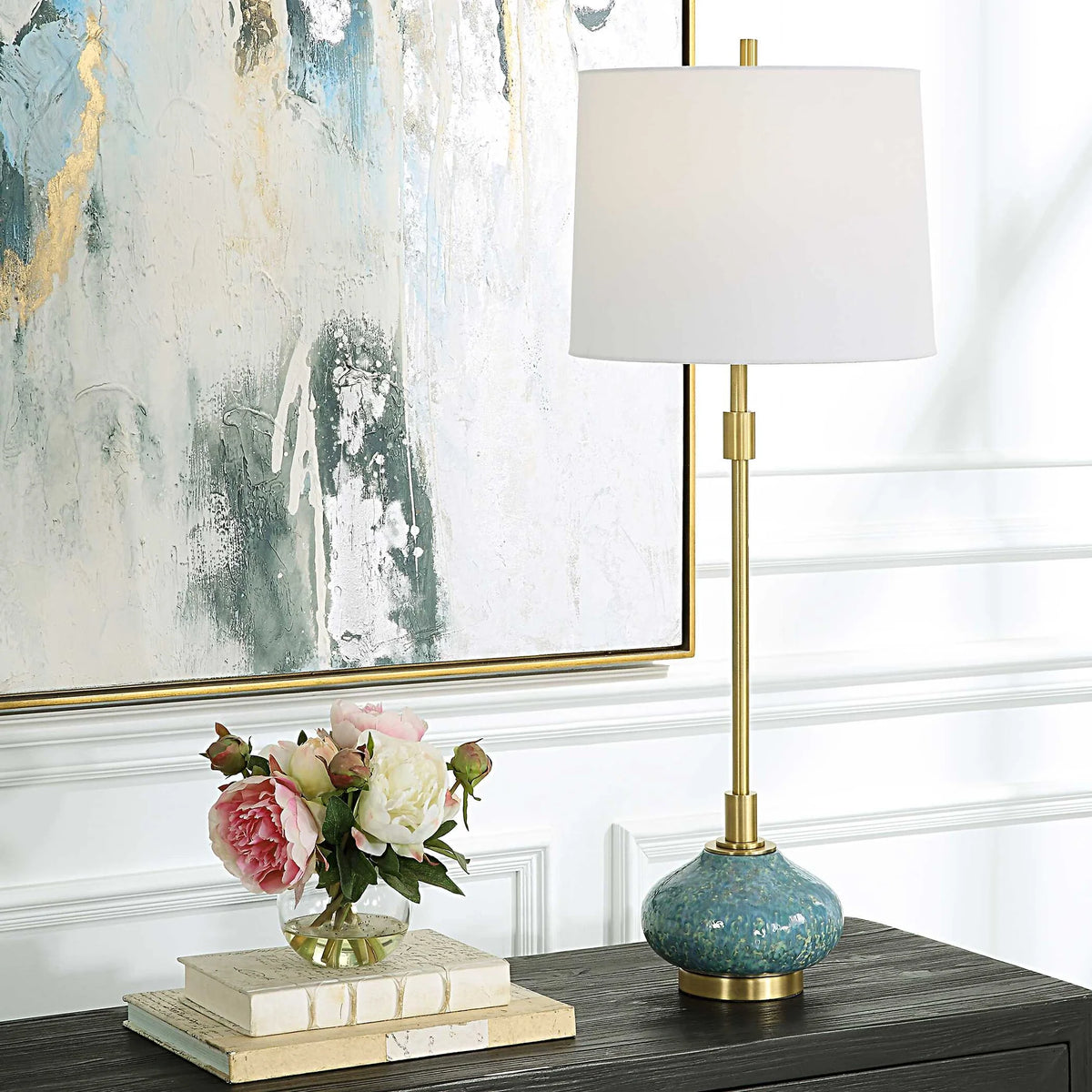 Aged Blue Buffet Lamp