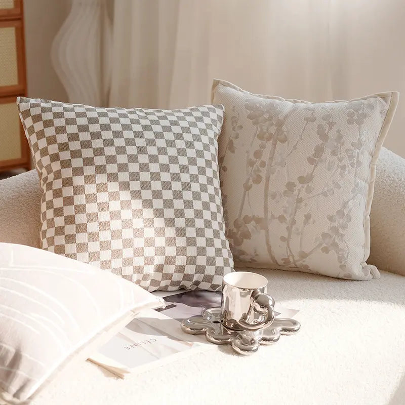 Cream Gingham Cushion Covers - 2-Piece Set for a Nordic Touch