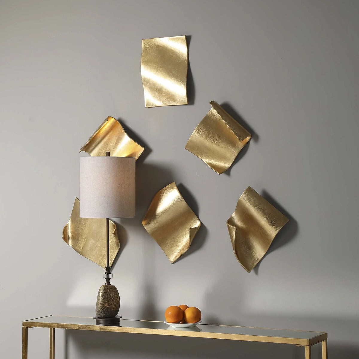Gold Leaf Wave Wall Decor, Set of 6