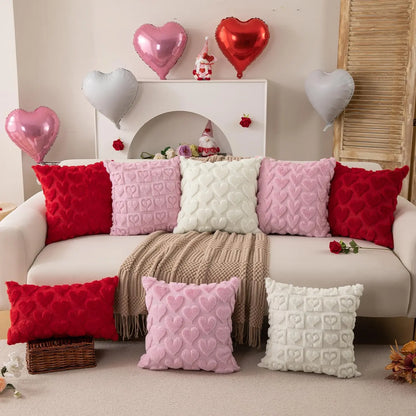 Red Heart Throw Pillow Covers - Set of 2, 18x18 Soft Plush Faux Fur Cushions for Your Sofa, Couch, or Bedroom