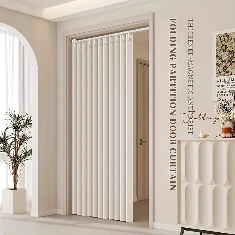 Striped Blackout Magnetic Folding Door Curtain