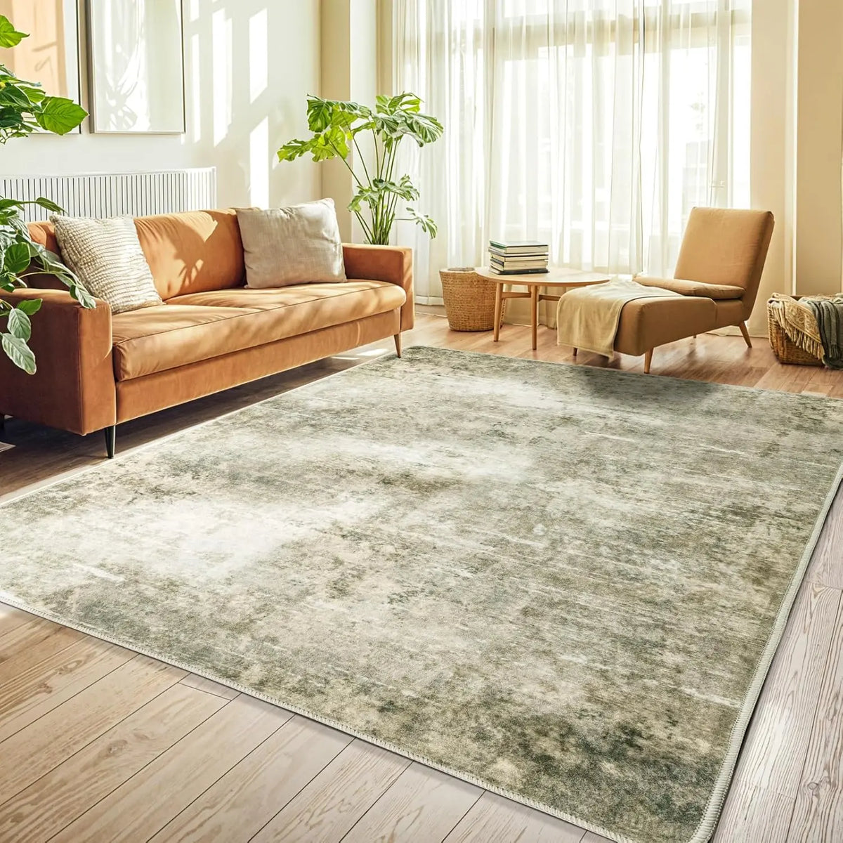 Shilucheng 8X10 Washable Area Rug for Living Room, Stain Resistant Rug with Non-Slip Backing, Durable Ultra-Thin Vintage Boho Area Rug for Bedroom,Back to School,Dorm Essentials,Home Decor,Home Essentials