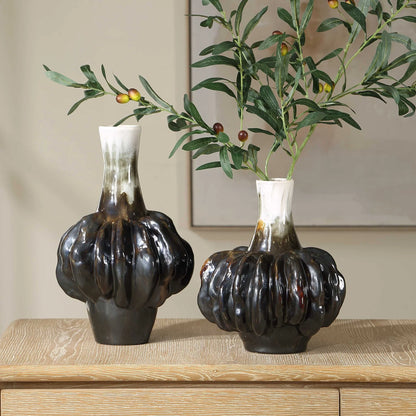 White & Brown Gourd Vases Set/2