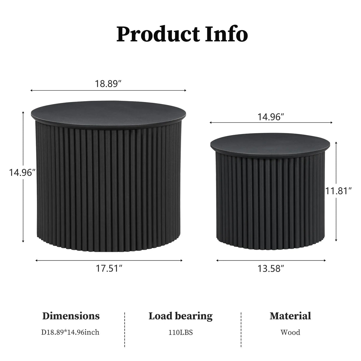 Giratree Small Fluted Round Nesting Coffee Table Set of 2