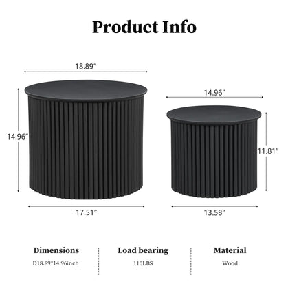Giratree Small Fluted Round Nesting Coffee Table Set of 2