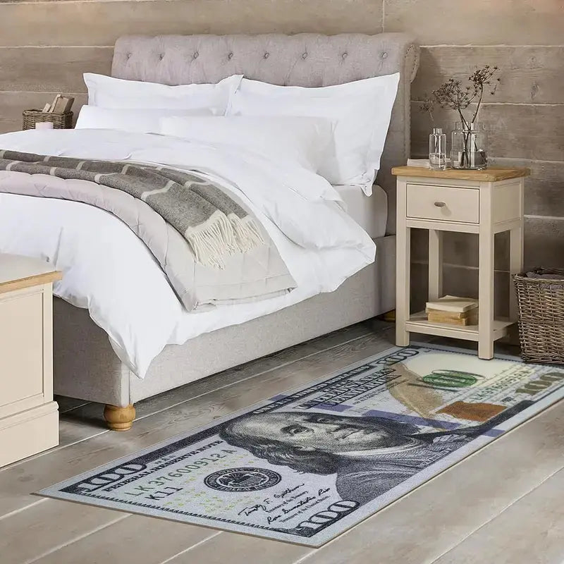 Washable $100 Bill Design Non-Slip Runner Rug