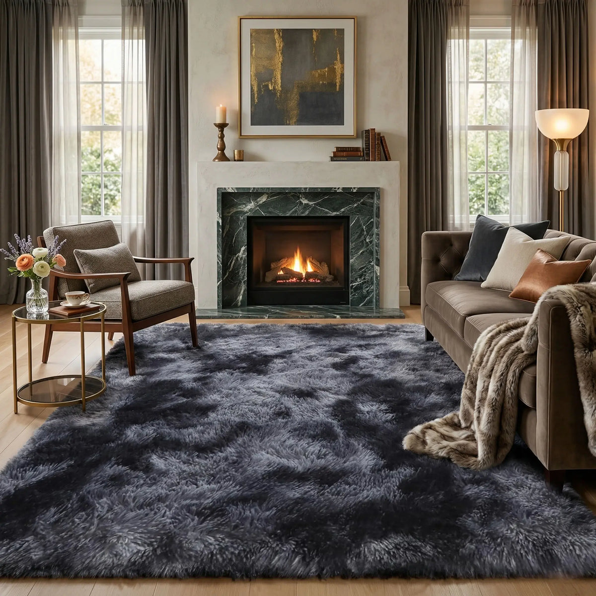 Black Soft Fluffy Shag Area Rug