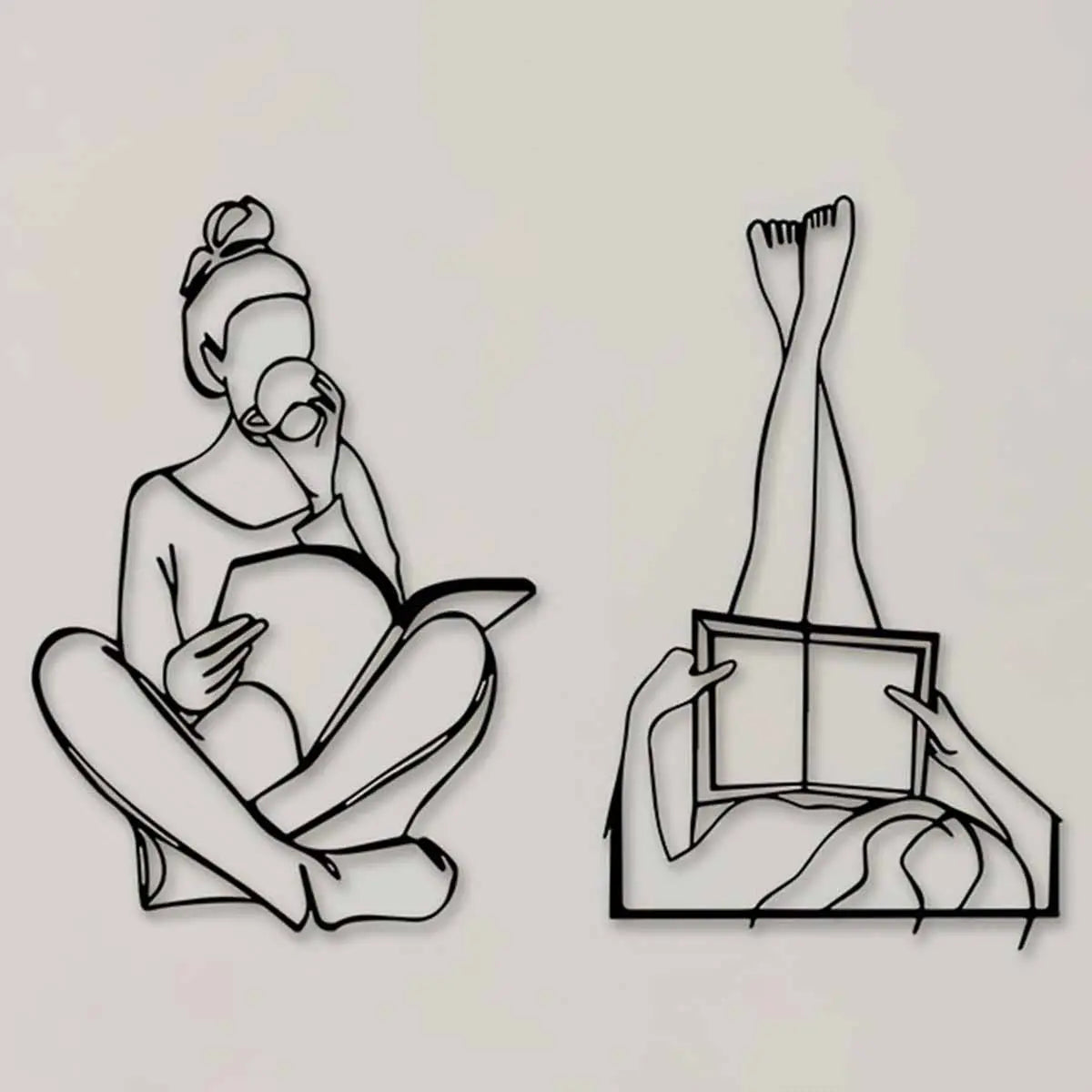 Reading Girl & Book Metal Wall Art - 2 Piece Set for Home Decor, Perfect for Living Room, Bedroom, or Office