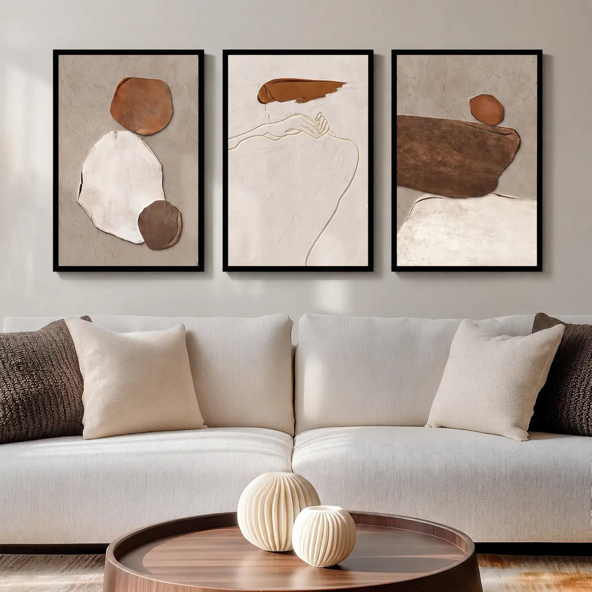 Elevate Your Space with a Set of 3 Framed Neutral Abstract Canvas Prints - Modern Minimalist Artwork for Any Room